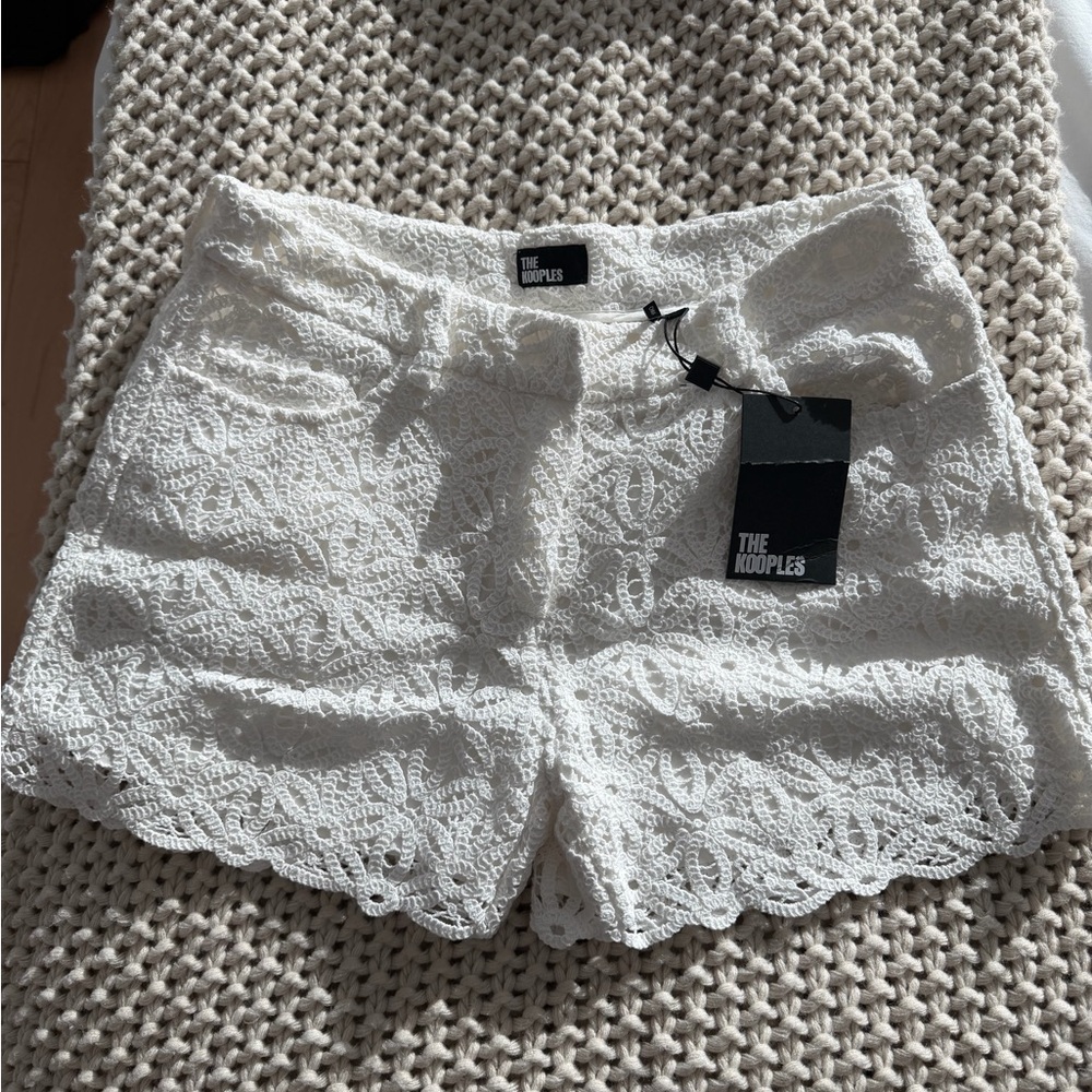 The Kooples White Crochet High-Waist Shorts